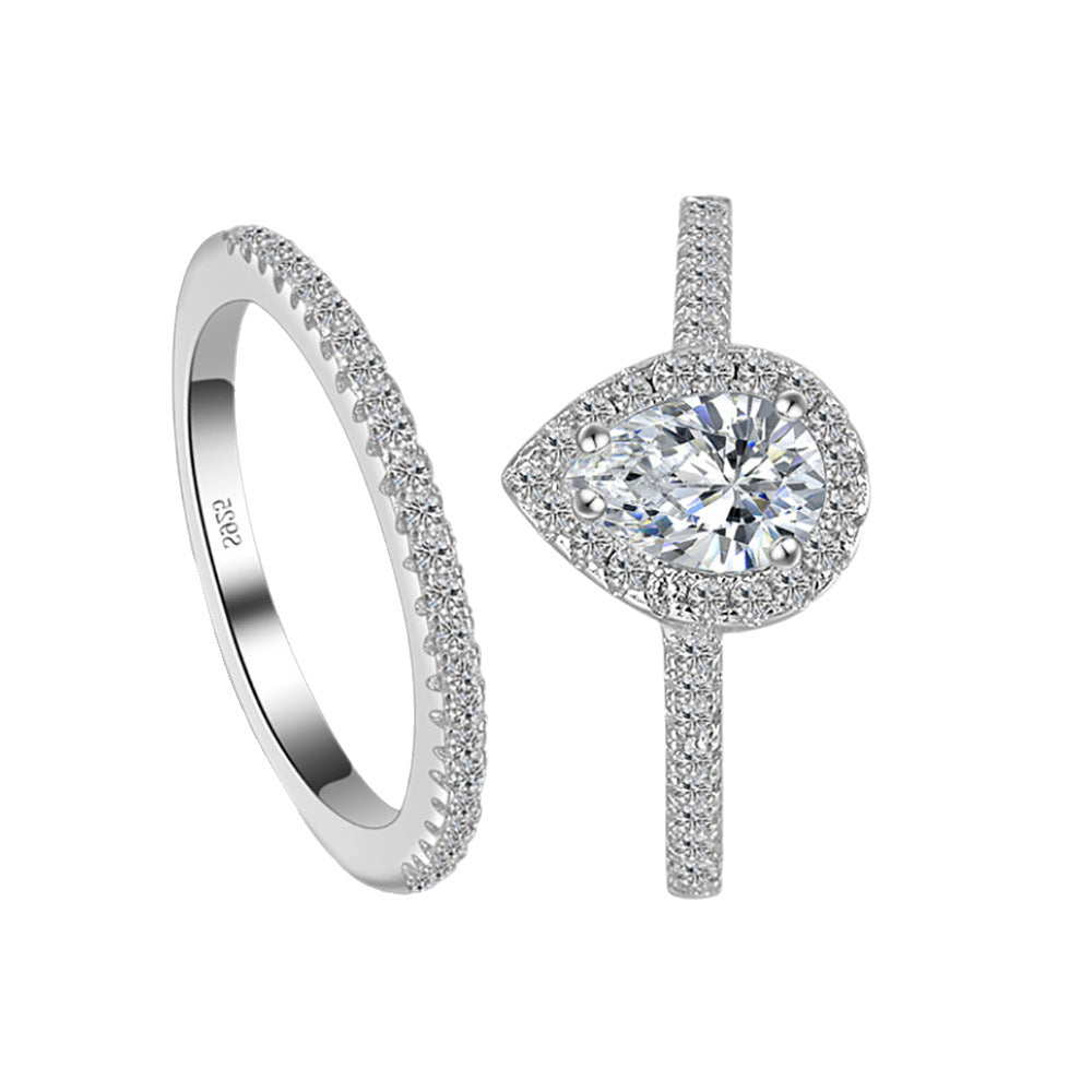 Women's Gold Plated Couple Single Row Drop-shaped Diamond Ring