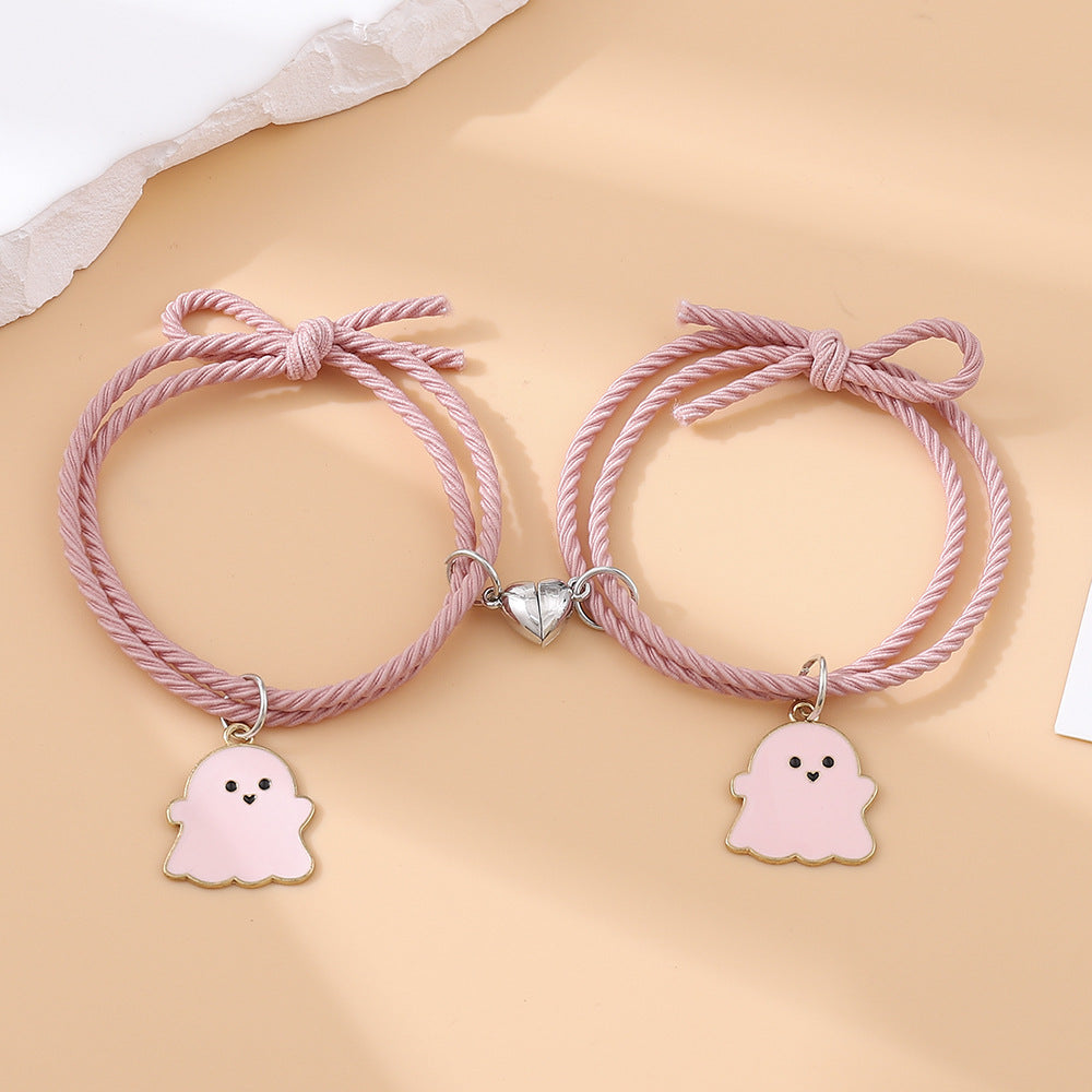 Couple d'aspiration d'aimant d'amour de dessin animé mignon pour femmes et hommes, paire de bracelets noirs