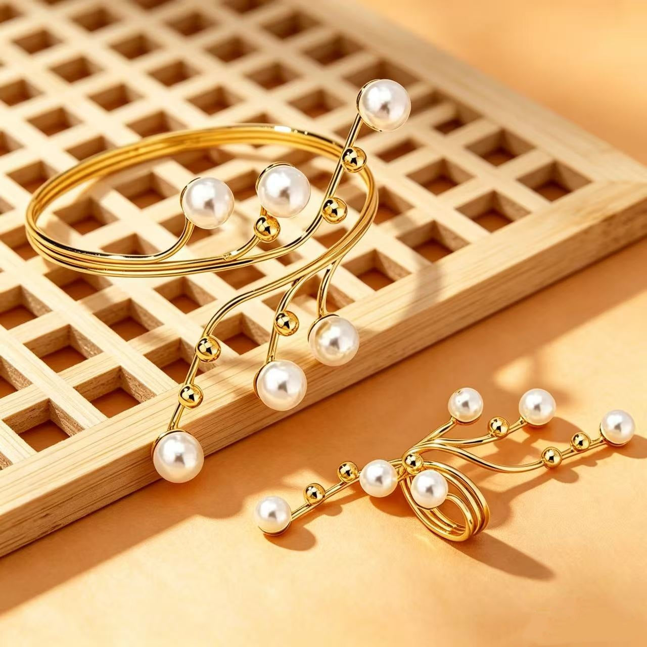 Geometric Pearl Winding Line Suit Exaggerated Bracelets