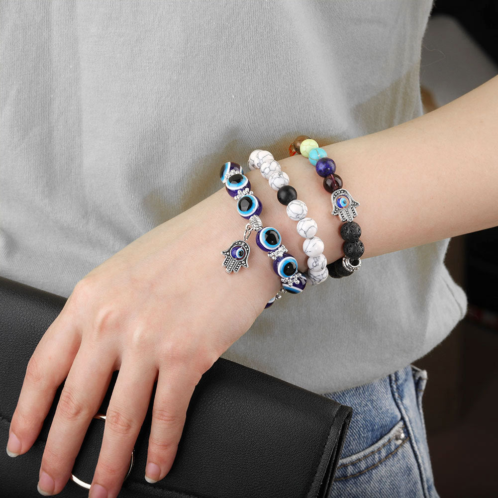 Women's Retro Simple Volcanic Rock Palm Eyes White-barked Bracelets