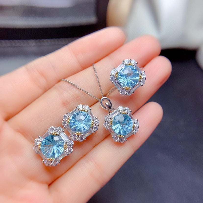 Streaming Drainage Imitation Natural Powder Topaz Eardrops Fireworks Jewelry Set