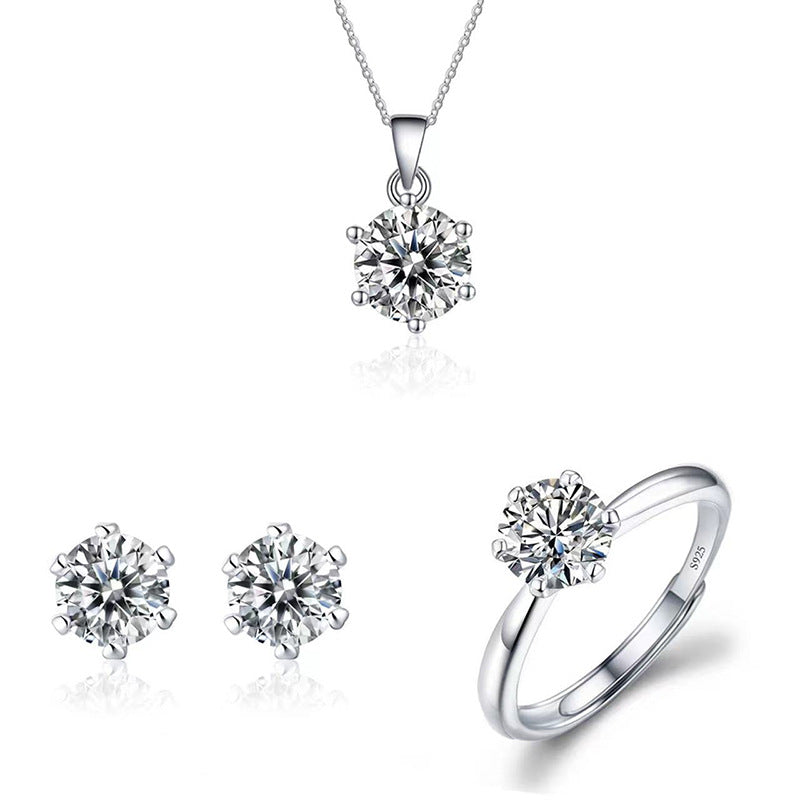 Three-piece Imitation Moissanite Classic Zircon Trendy Jewelry Set