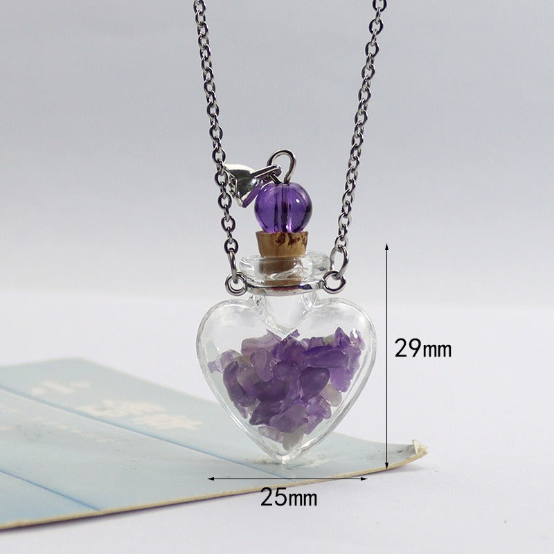 Transparent Heart-shaped Colored Glaze Perfume Essential Necklaces