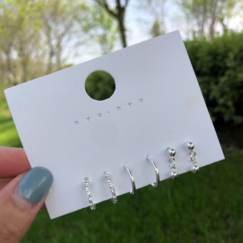 Sier Needle Plain Shaped Circle Suit Trendy Simple Compact Stud Earrings