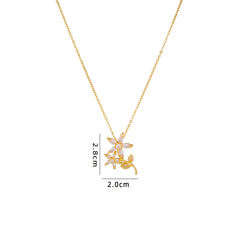 Women's Retro Niche Personality Inlaid Zircon Flower Temperament Wild Necklaces