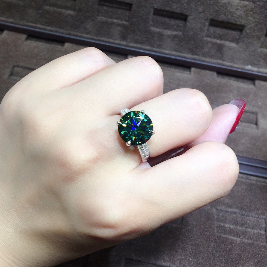 Bagues ouvertes en diamant Moissanite bleu vert simulé