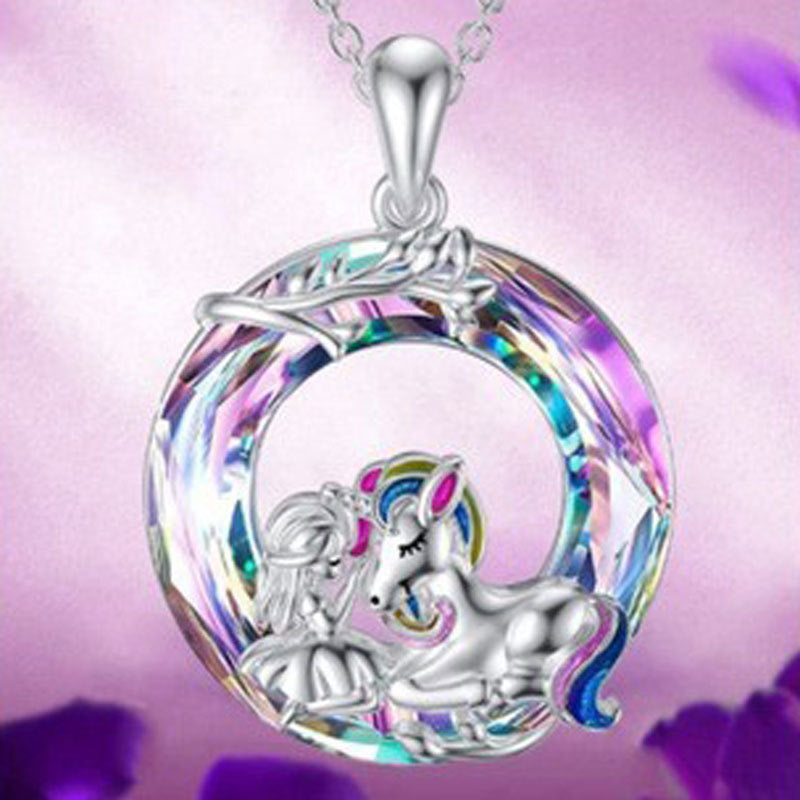 Colliers porte-bonheur avec pendentif en cristal Kirin coloré en brocart