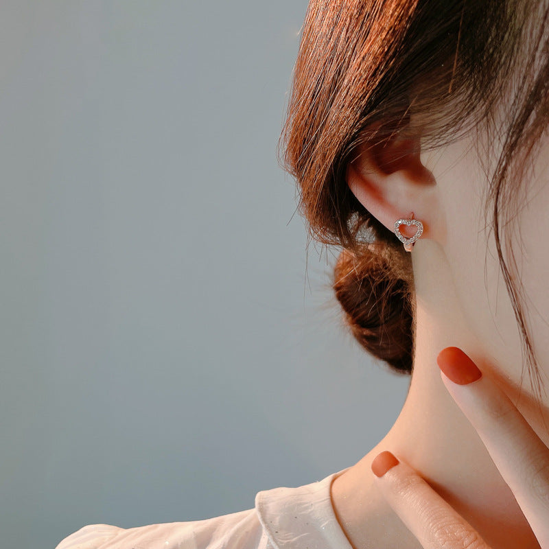 Gold Heart-shaped Sier Trendy Love Heart Female Korean Fashion Ear Rings