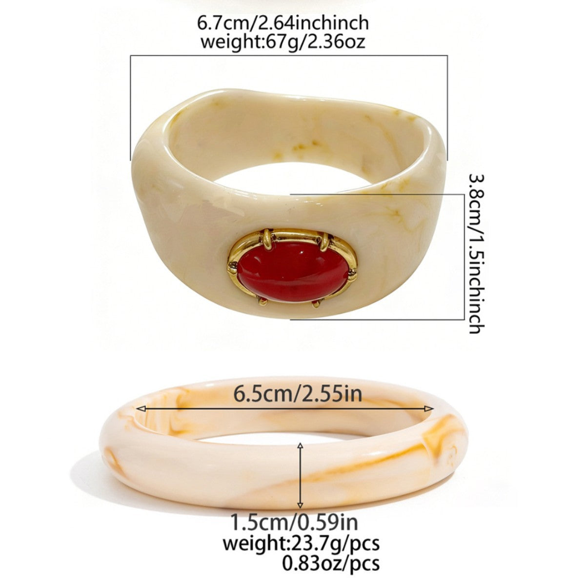 Open-ended Resin Inlaid Imitation Red Turquoise Retro Elegant Niche Bracelet