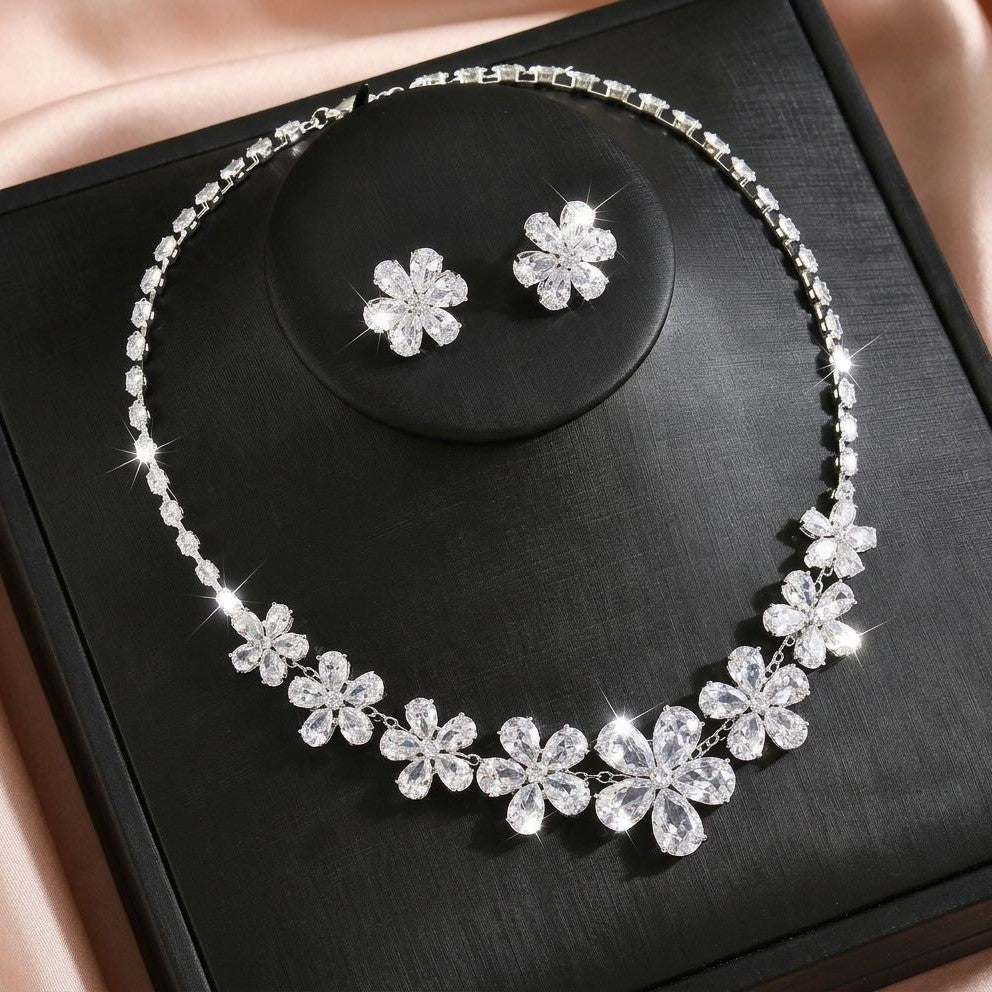 Fashion Trend Zircon Luxury Suite Flower Jewelry Set