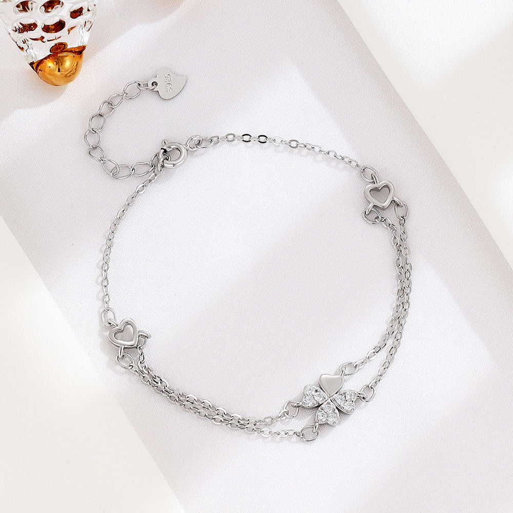 Damen Temperament Ornament Sterling Silber Kleeblatt Licht Luxus Armbänder