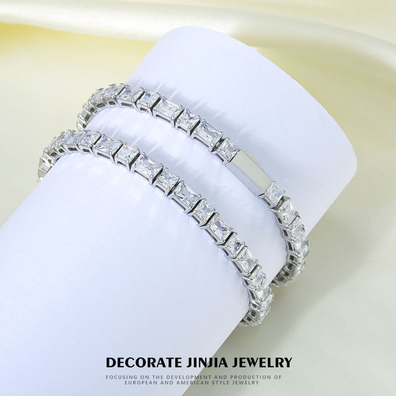 Style Cube Sugar Full Rhinestone Zircon Tennis Stainless Steel Flash Bracelet