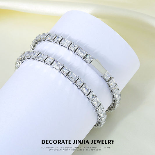 Style Cube Sugar Full Rhinestone Zircon Tennis Stainless Steel Flash Bracelet