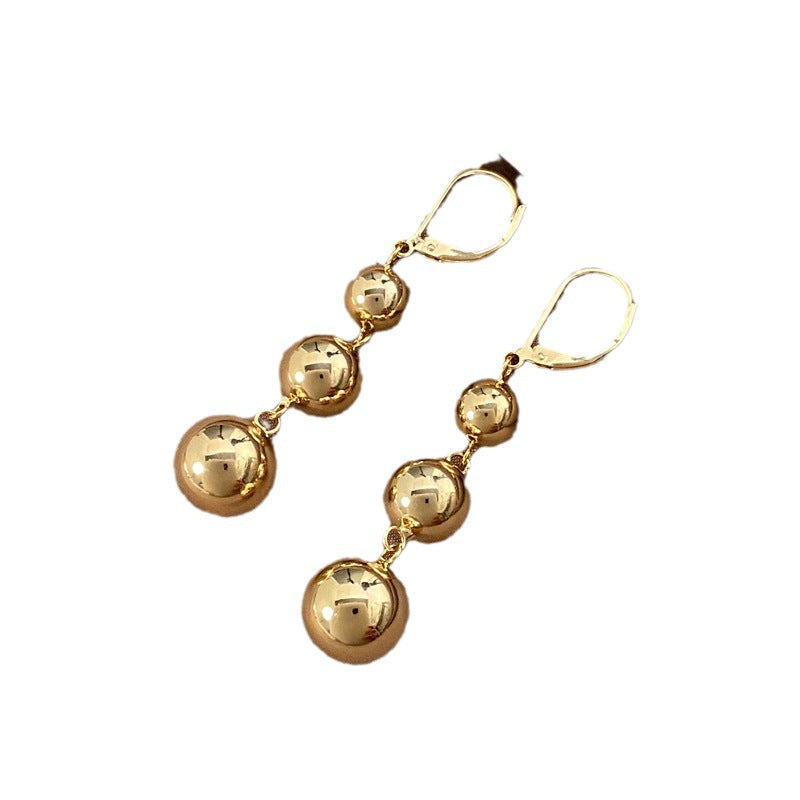 Women's Three Golden Ball Pendant French High-grade Earrings