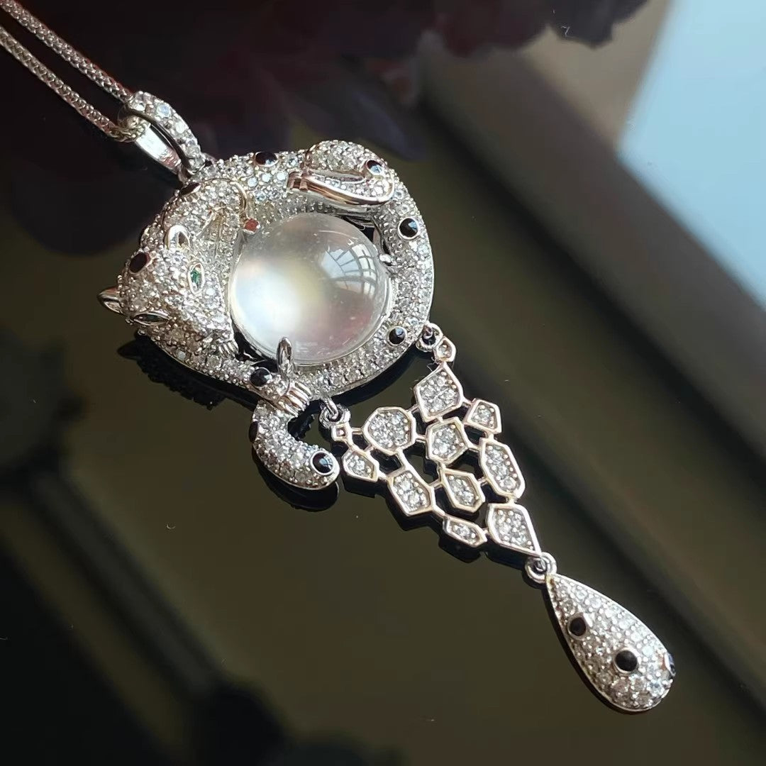 Women's Natural Chalcedony Jade Leopard Agate Head Light Luxury Temperament Jewelry Set
