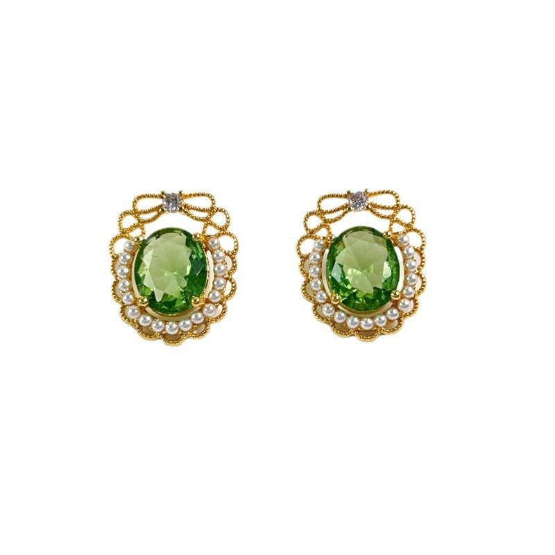 Women's Court Style Olive Green Hollow Ear Rings