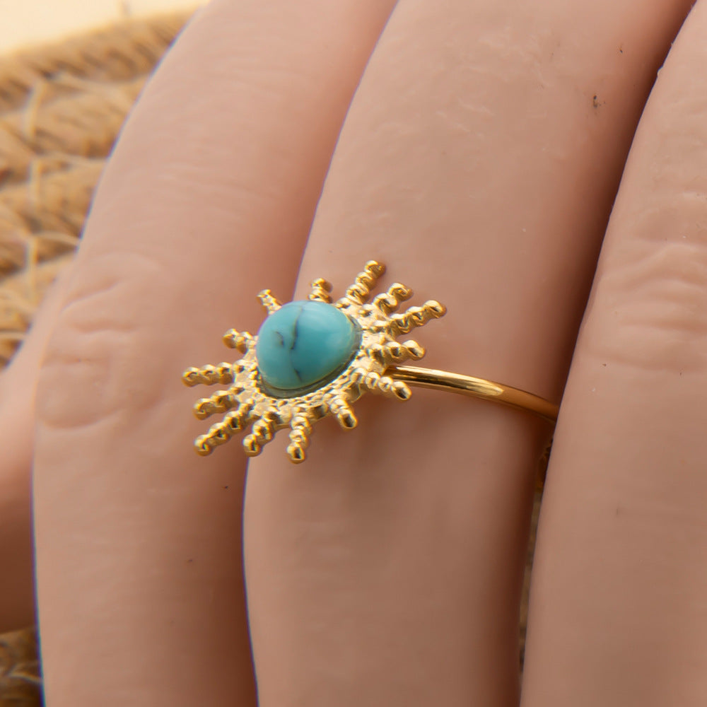 Charming Turquoise Open Titanium Steel Hand Ring
