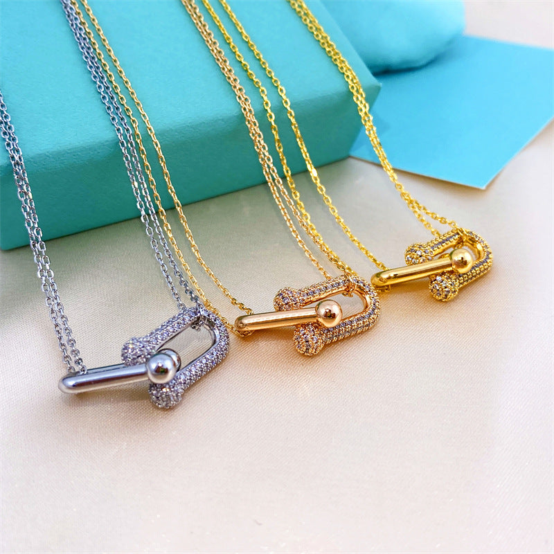 Women's Diamond Horseshoe Clavicle Chain Versatile Personality Necklaces