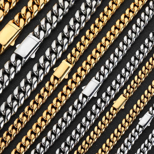 Men's Fastener Stainless Steel Cuban Link Chain Fashion Hip Jewelry Set