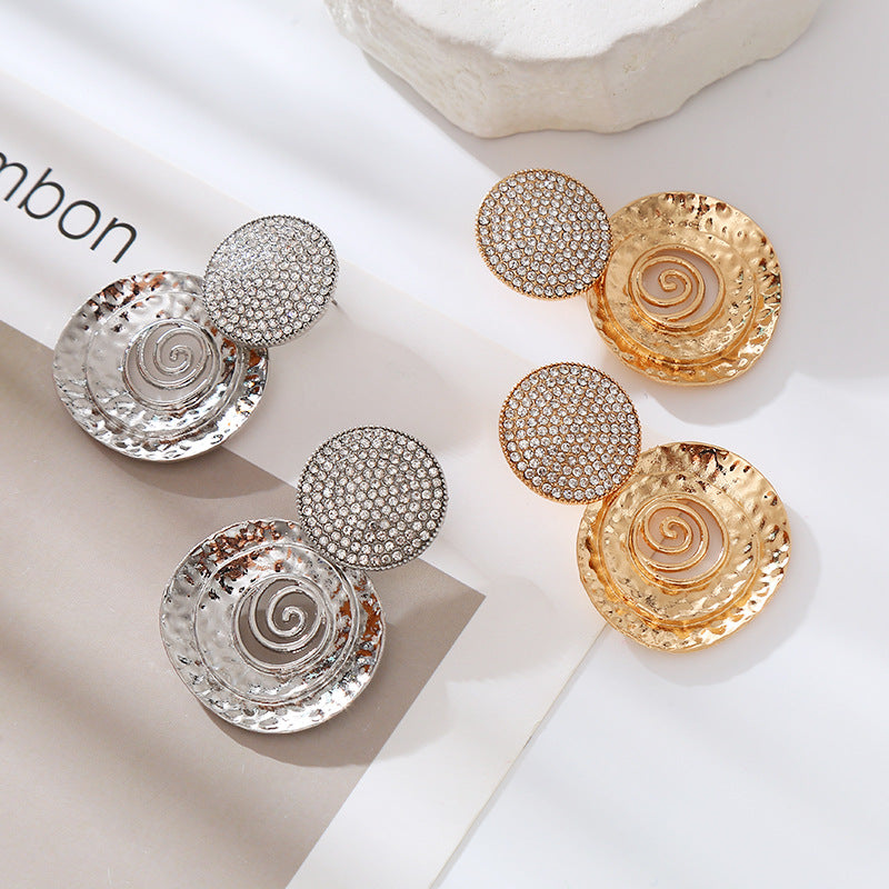 Exaggerated Round Alloy Rhinestone Temperament Wild Earrings