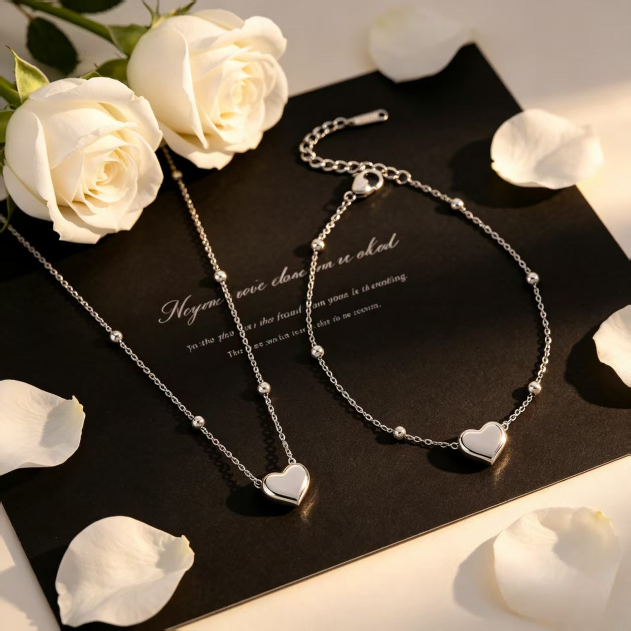 Simple Cool Heart Clavicle Chain Titanium Steel Thin Advanced Lightly Jewelry Set