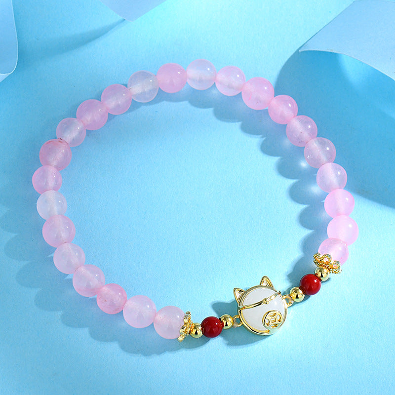 Bead Real Gold Lucky Cat Female Bracelets