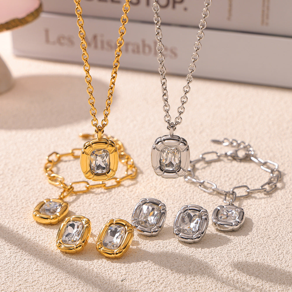 Simple Design Diamond Titanium Steel Gold-plated Jewelry Set