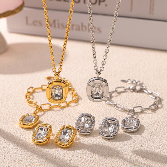 Simple Design Diamond Titanium Steel Gold-plated Jewelry Set