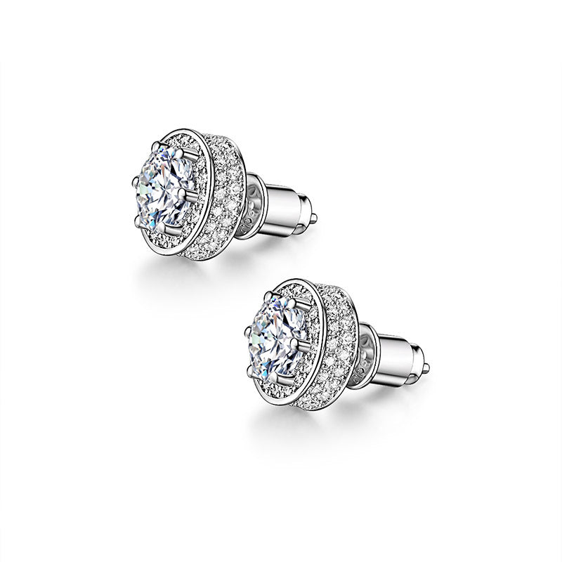 Women's & Men's & Sier Full-jeweled Single Hip Hop Platinum Zircon Earrings