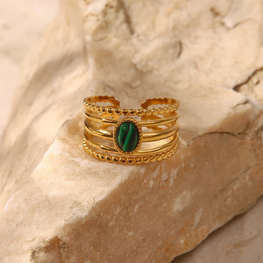 Women's Style Electroplated Gold Inlaid Malachite Natural Rings