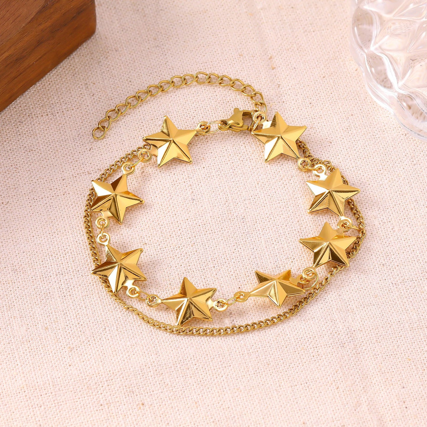 Women's French Minority Simple Stainless Steel Double Layered Gold Titanium Bracelet