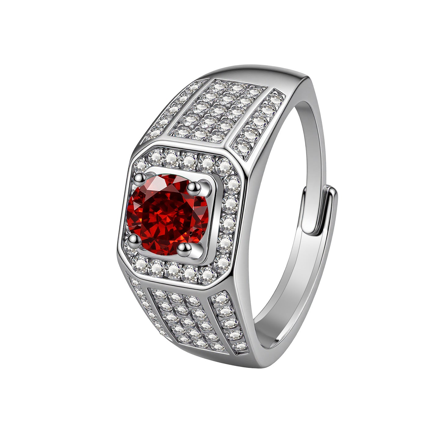 Men's Plated White Gold Business Opening Light Luxury Full Diamond Ring