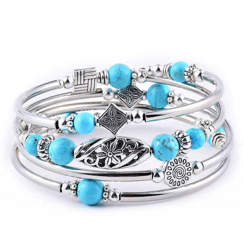 Turquoise Winding Layered Natural Stone Beaded Bracelets