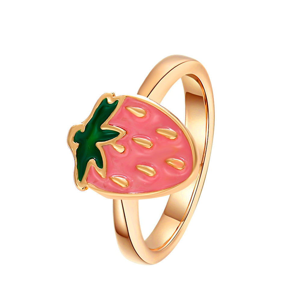 Cute Red Strawberry Female Rhinestone Index Ring