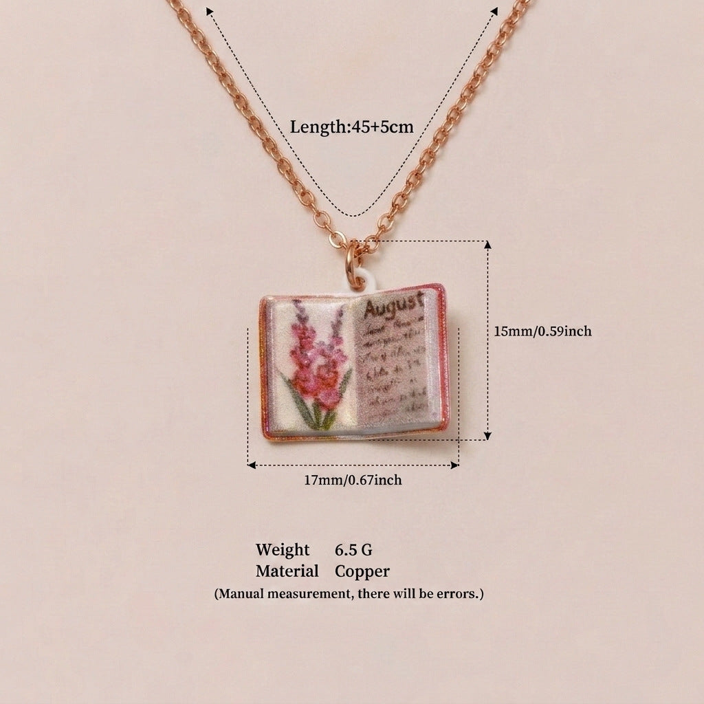 Month Imitation Porcelain Vintage Book Light Luxury Small Design Copper Necklaces