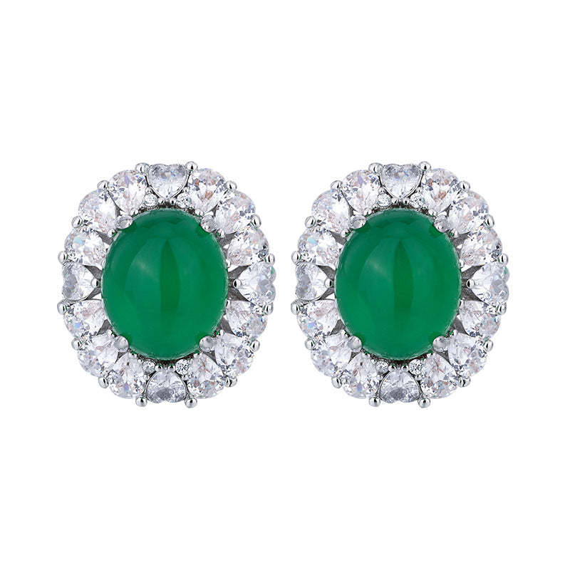 Sheng Copper Sole Gold Plated Fluorescent Green Chalcedony Jewelry Set