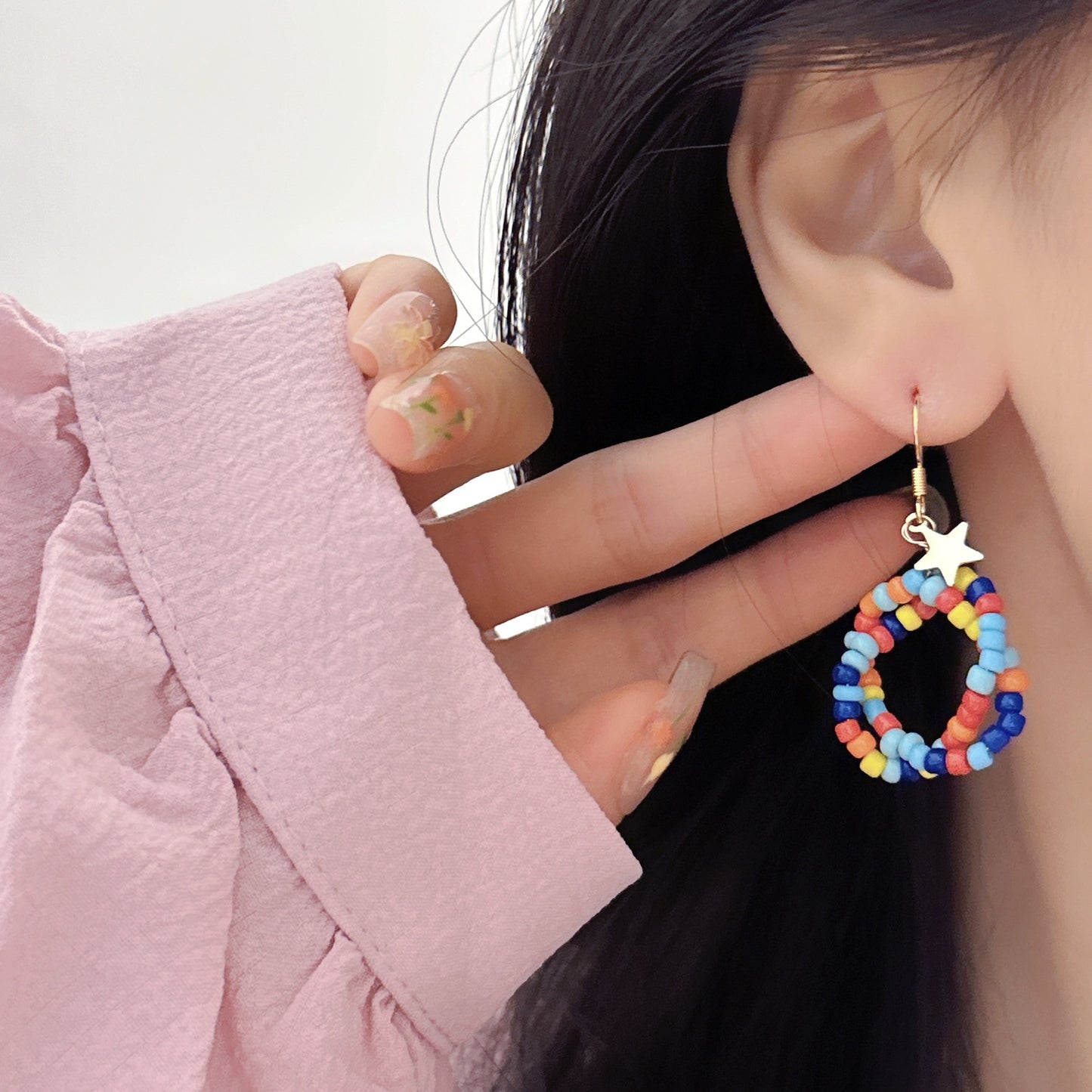 Beaded Summer Dopamine Round Without Pierced Ears Mosquito Coil Ear Clip