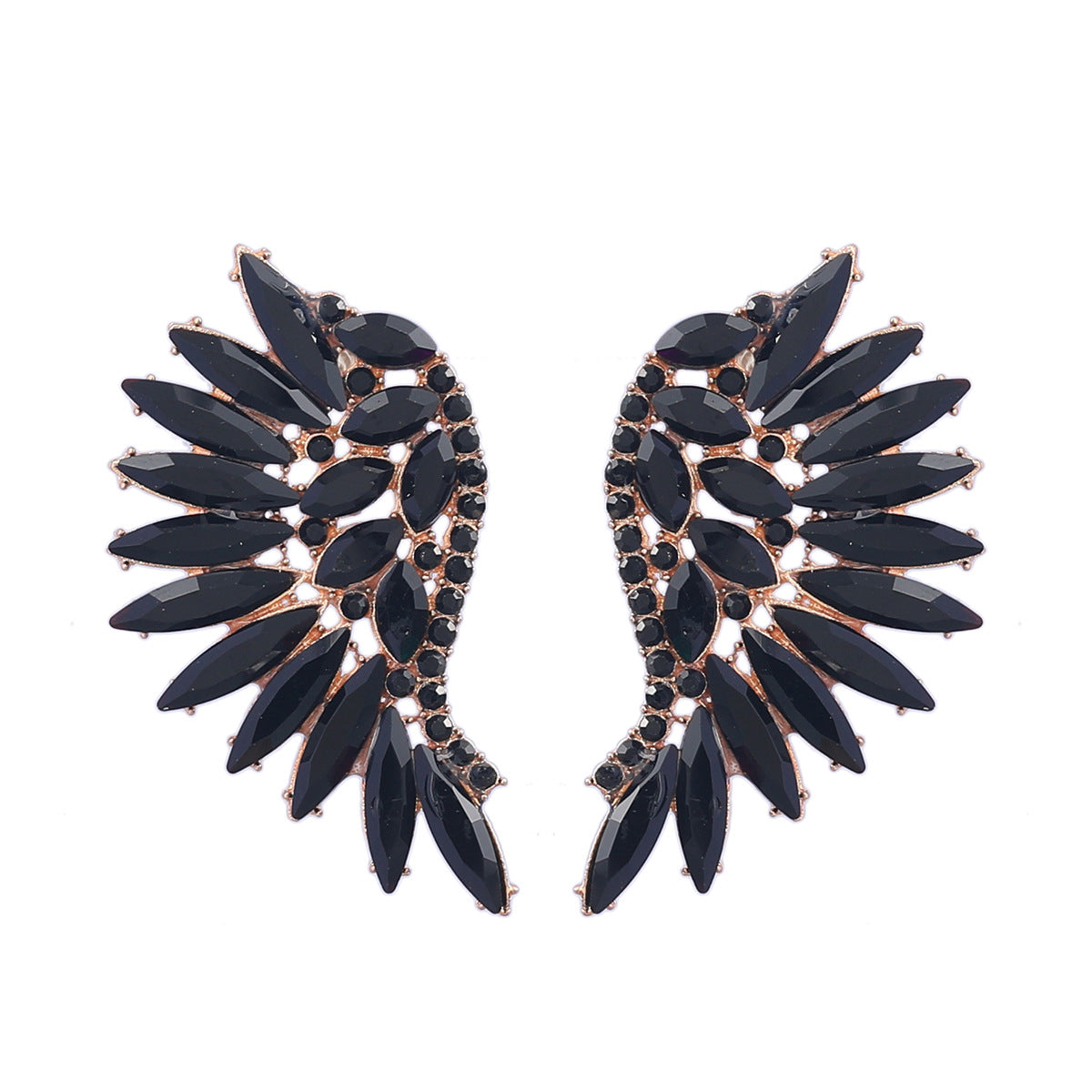 Colorful Crystals Exaggerated Fan-shaped Wings Fashion Earrings