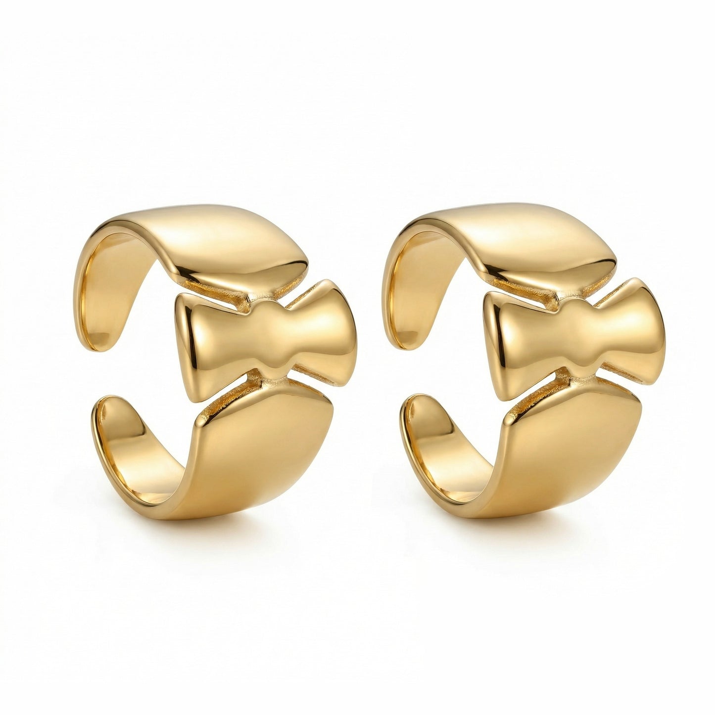 Women's French Style Vintage Bow Earless Light Luxury Golden Niche Rings