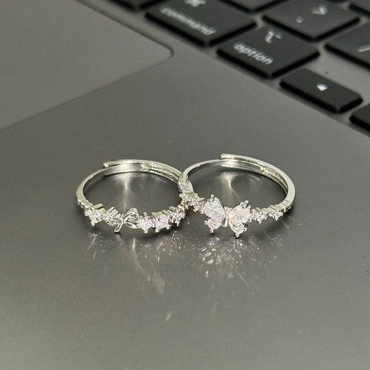 Sweet Princess Bow Sier Girlfriends Design Birthday Gift Rings