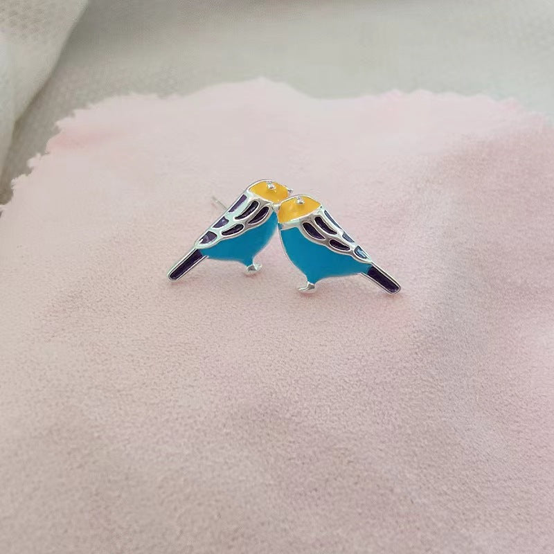 Colorful Bird Ear Female Sier Needle Earrings