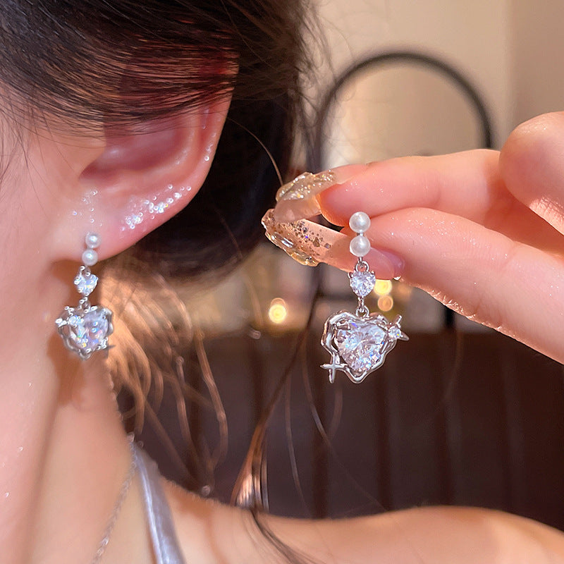 Wind Sweet Exquisite Refined Grace Zircon Light Luxury Minority High Stud Earrings