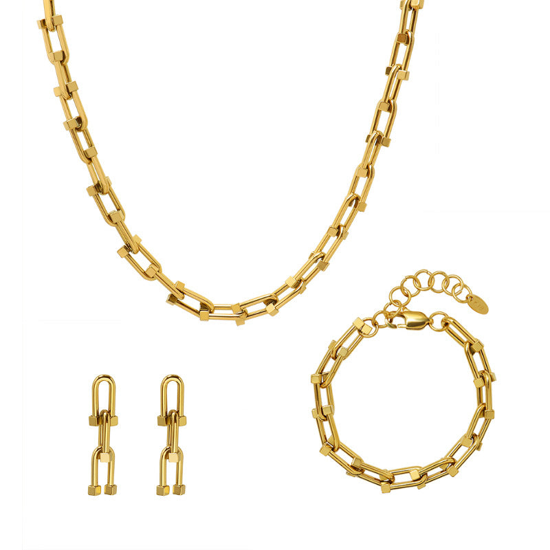 U-shaped Vachette Clasp Female Titanium Steel Jewelry Set