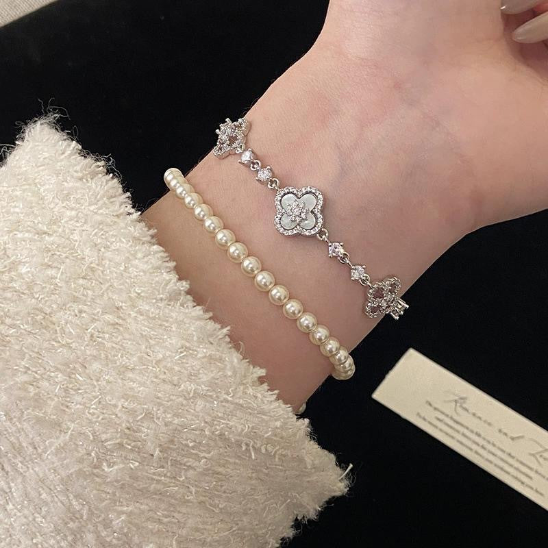 Women's Light Luxury Clover Diamond Pearl High-grade Classic Bracelet