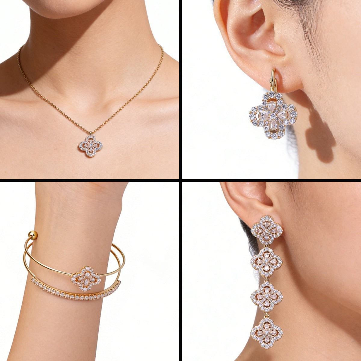 Women's Zircon Flower Diamond Open-ended Fashion Exquisite Minority Design Light Luxury Jewelry Set