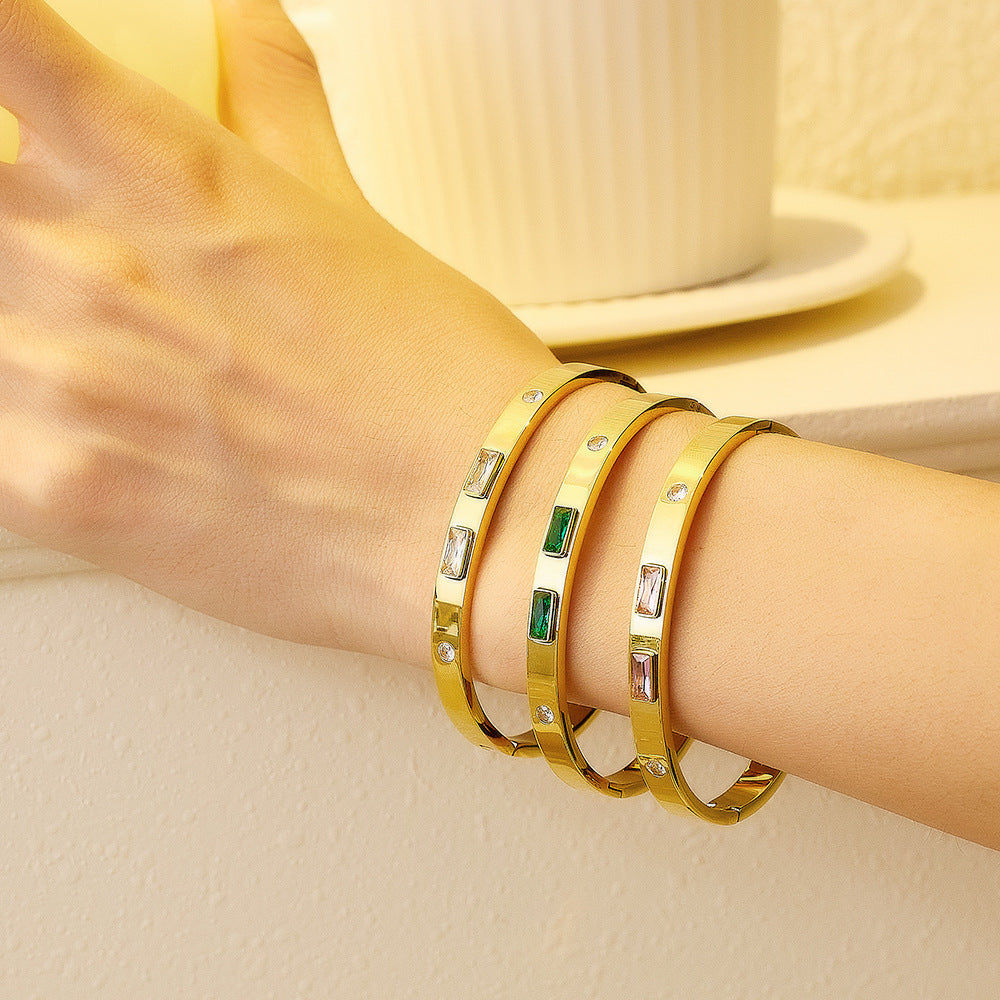 Women's Pearl Titanium Steel High-grade Zircon Buckle Bracelet