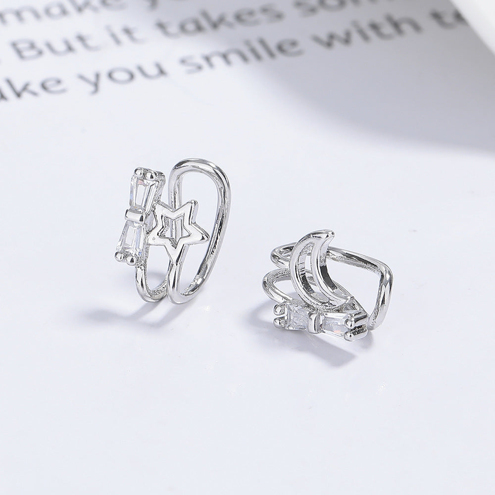 Hollow Asymmetric Star Moon No Pierced Small Fresh Artistic Inlaid Ear Clip