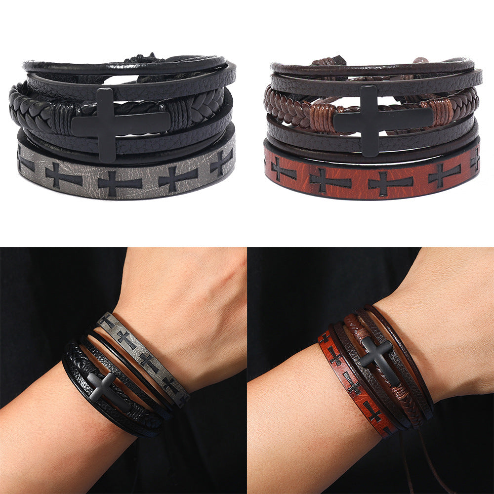 Men's Cross Accessories Simple Woven Leather Suit Bracelets