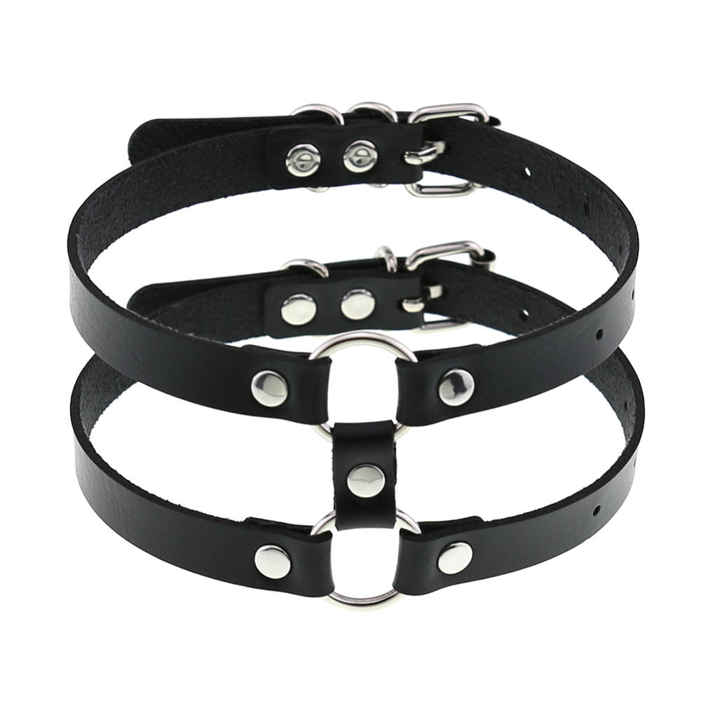 Gothic Style Leather Double Row Circle Simple Personality Necklaces