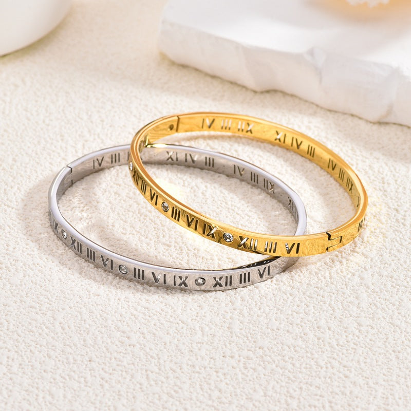 Roman Digital Titanium Steel Fashion Personality Plated Clearance Bracelet